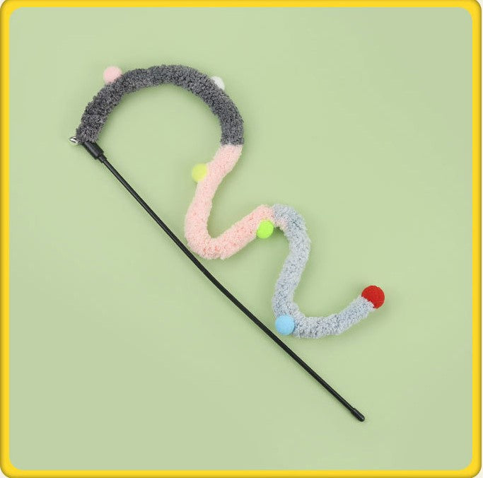 Long Plush Strip Silent Caterpillar Stripe Cat Teaser Wand