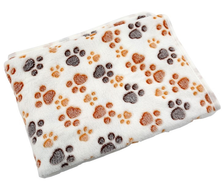 Pet Cat Dog Warm Coral Fleece Blanket Sizes for All Breeds - Beige Paw Print