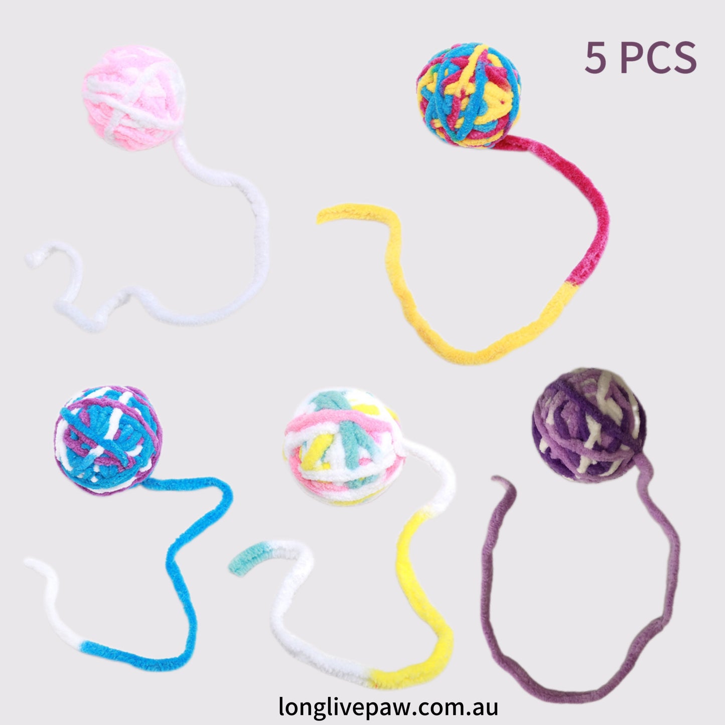 Bell-Ringed Colourful Yarn Ball Cat Toy (5 Pcs)