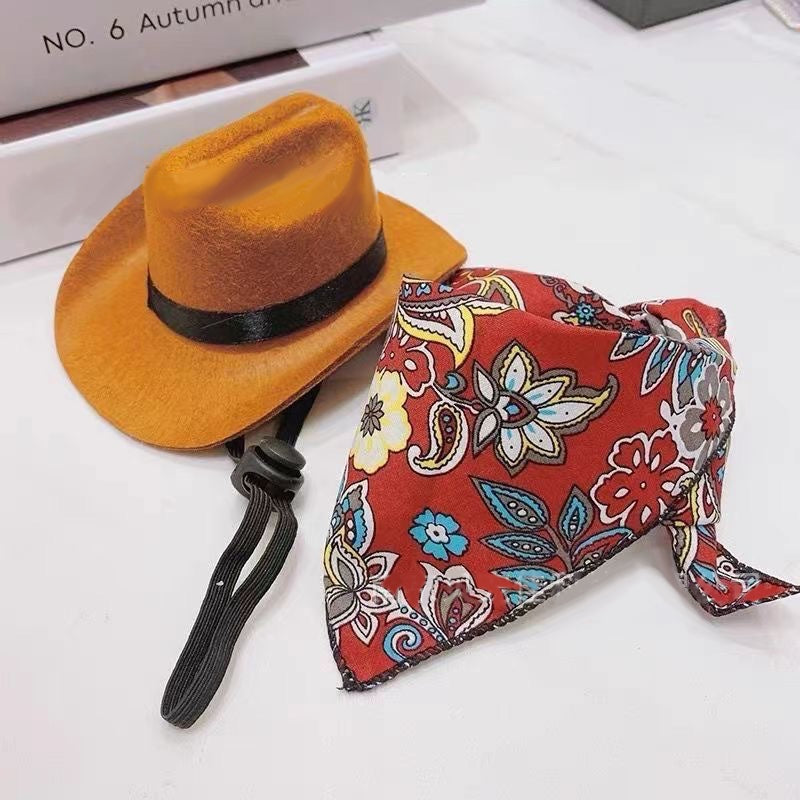 Pet Cat Dog Cowboy Suit - Hat and Bib