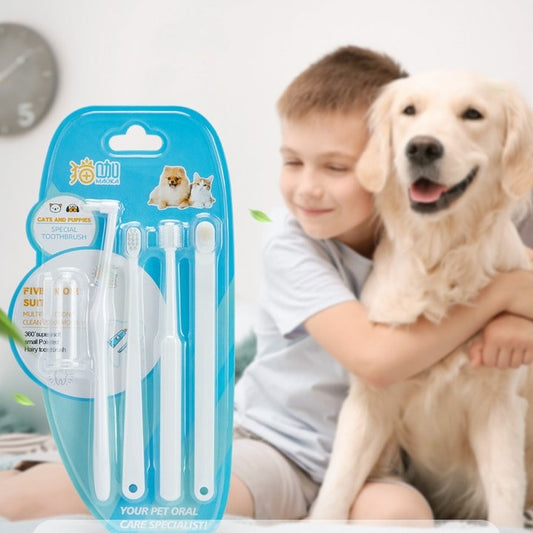 Pet Dog Cat Toothbrush Kit Set (5 PCS) for Dental Care (Toothpaste Not Included)