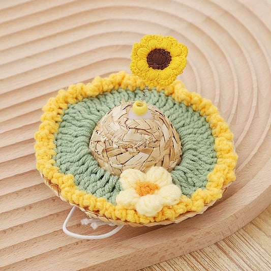 Pet Cat Dog Knitted Straw Hat - Flower
