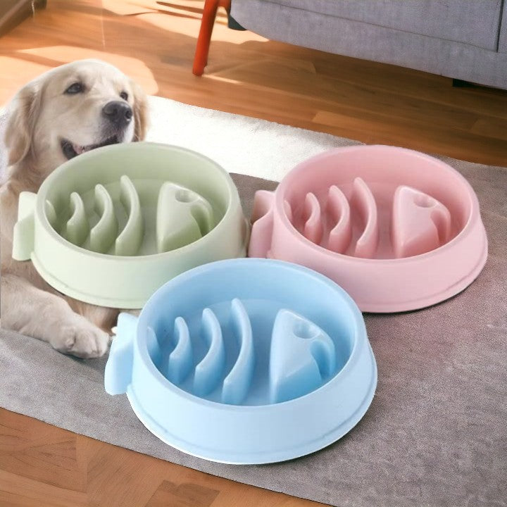 Pet Cat Dog Bowl Slow Feeder Fish Bone Shape Anti-Skid Non-Slip