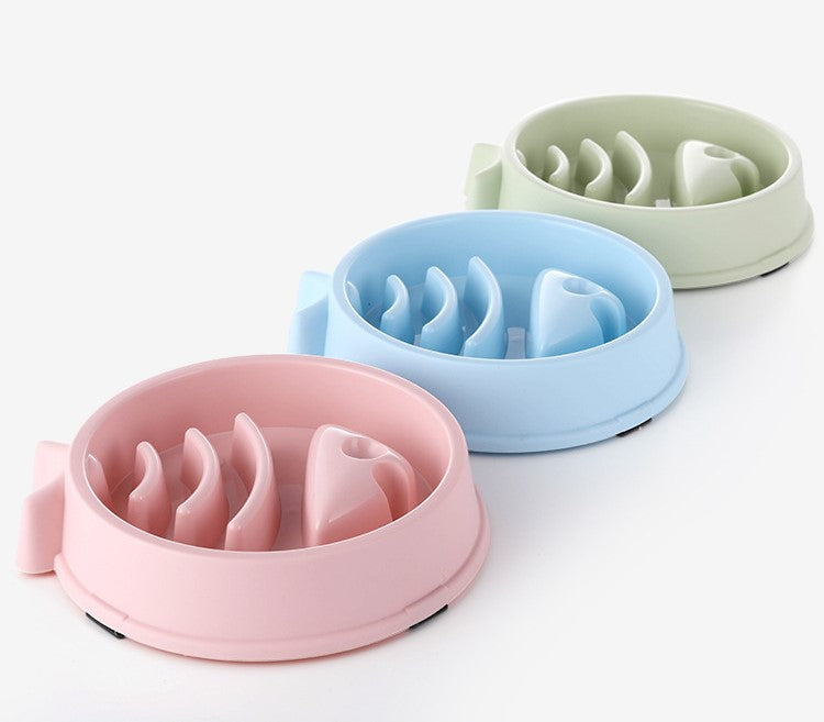 Pet Cat Dog Bowl Slow Feeder Fish Bone Shape Anti-Skid Non-Slip