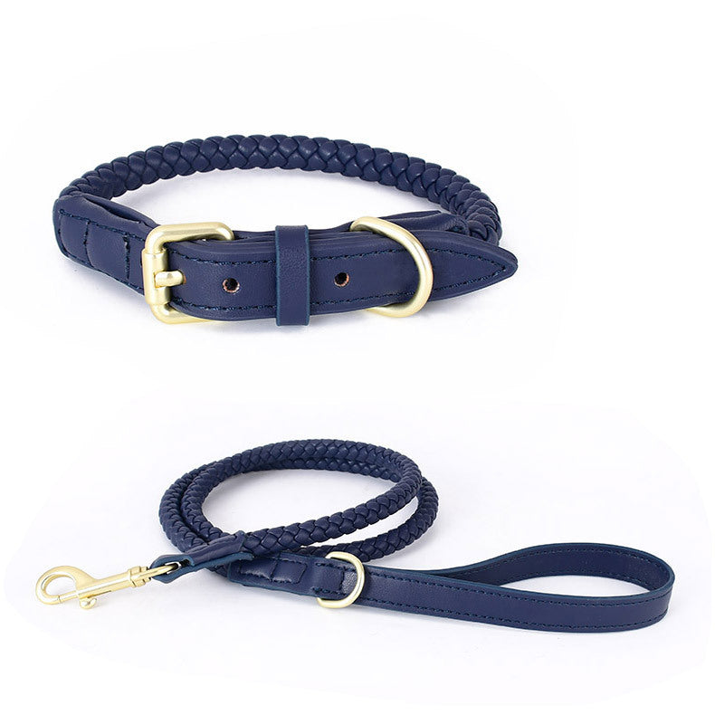 Braided Leather Dog Collar and Leash Set