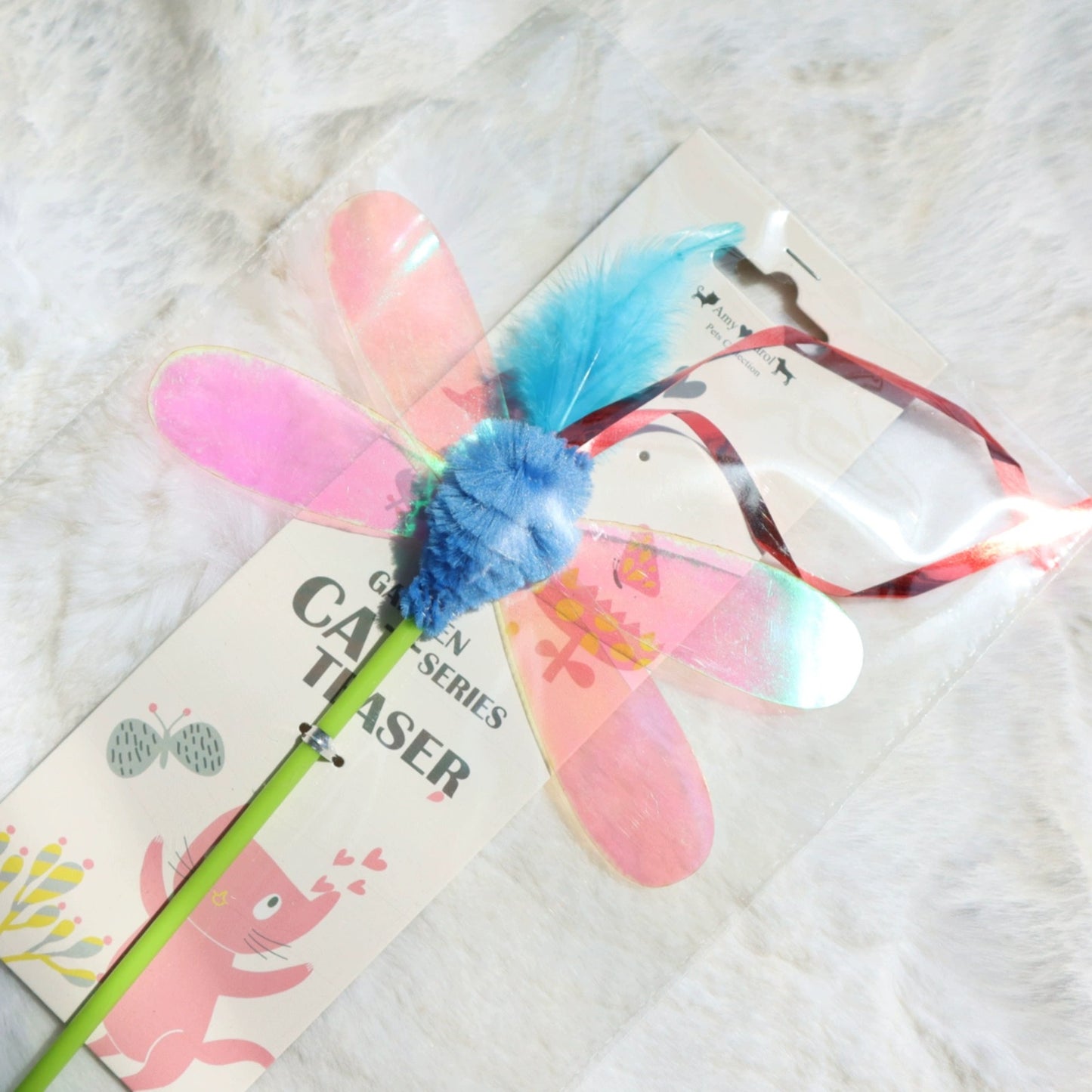 Insect Feather Rattle Glitter Teaser Wand
