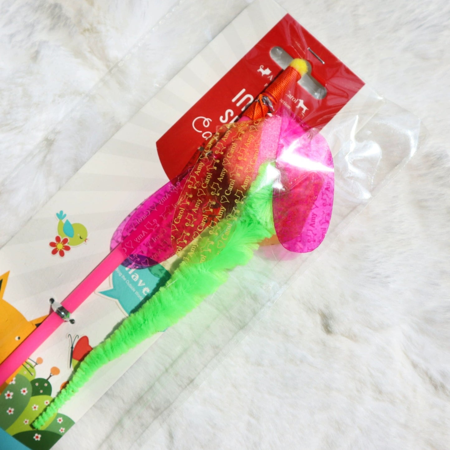 Insect Feather Rattle Glitter Teaser Wand
