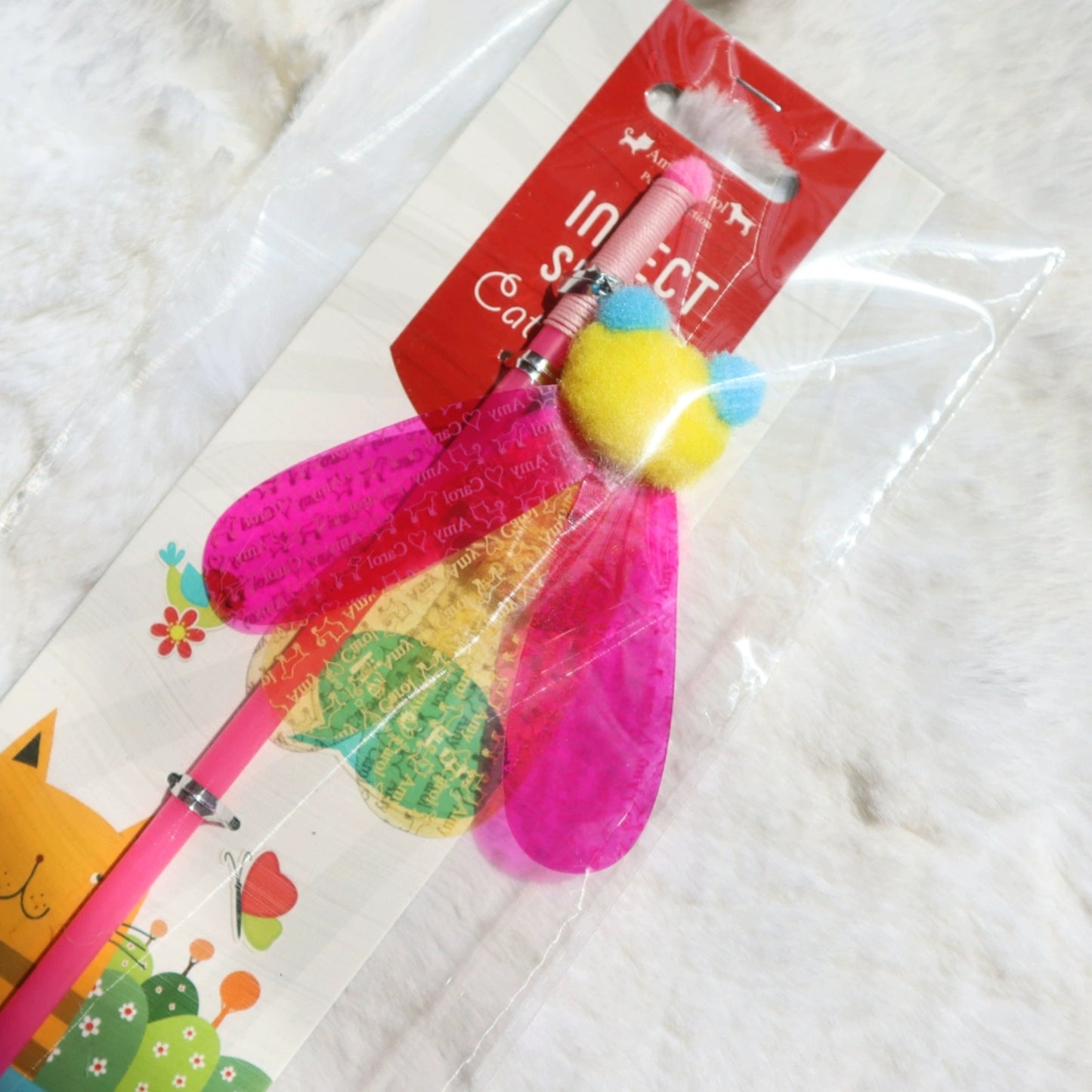 Insect Feather Rattle Glitter Teaser Wand