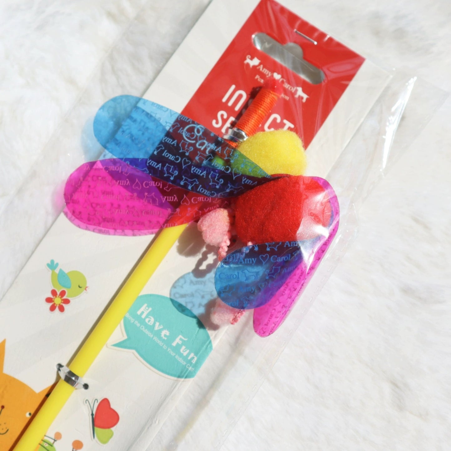 Insect Feather Rattle Glitter Teaser Wand