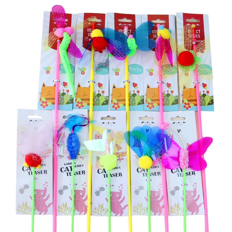 Insect Feather Rattle Glitter Teaser Wand