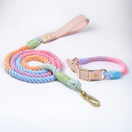 Dog Handcrafted Colourful Leash and Collar set, 2 Colours Available