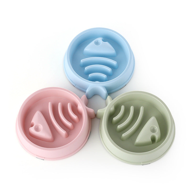 Pet Cat Dog Bowl Slow Feeder Fish Bone Shape Anti-Skid Non-Slip