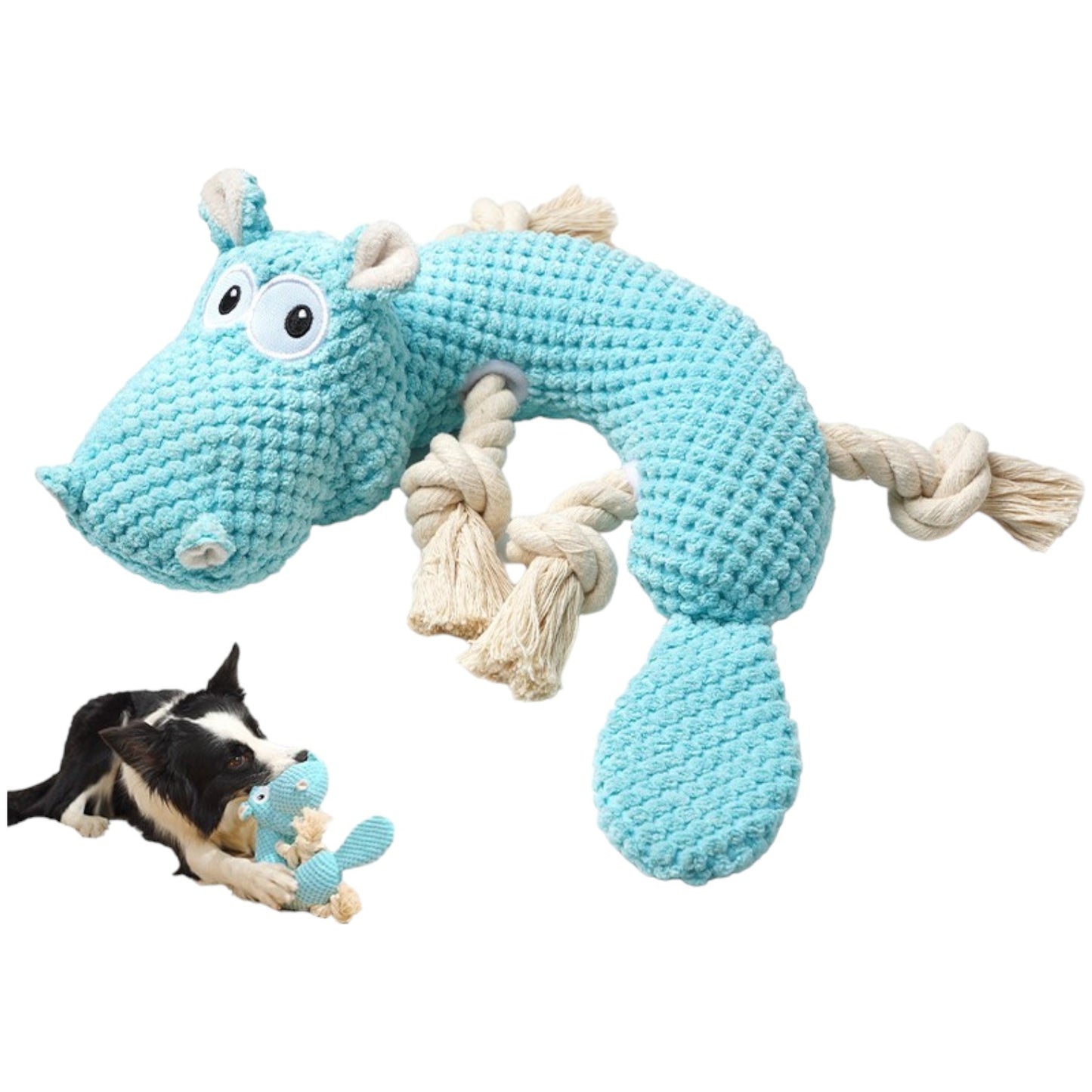Dog Toy - Plush Cotton Rope Hippo
